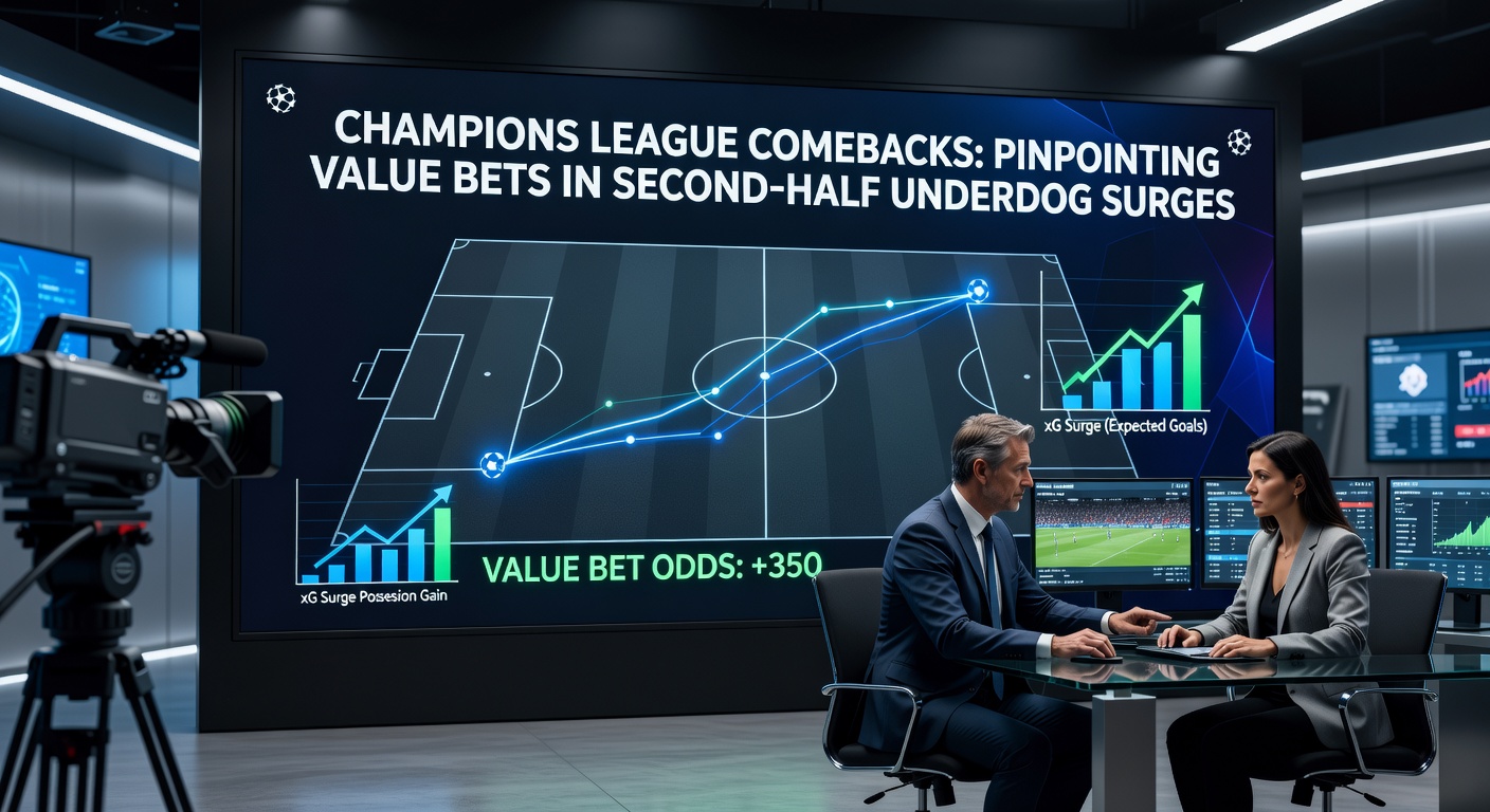 Dramatic Champions League comeback scene with underdog team celebrating a late goal amid tense stadium atmosphere