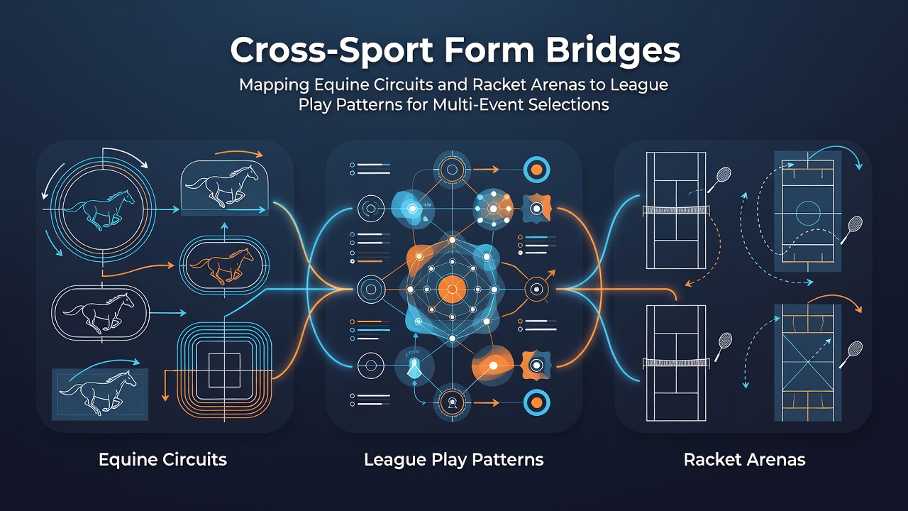 Visual mapping of equine racing circuits alongside tennis courts and league venues showing form pattern overlaps