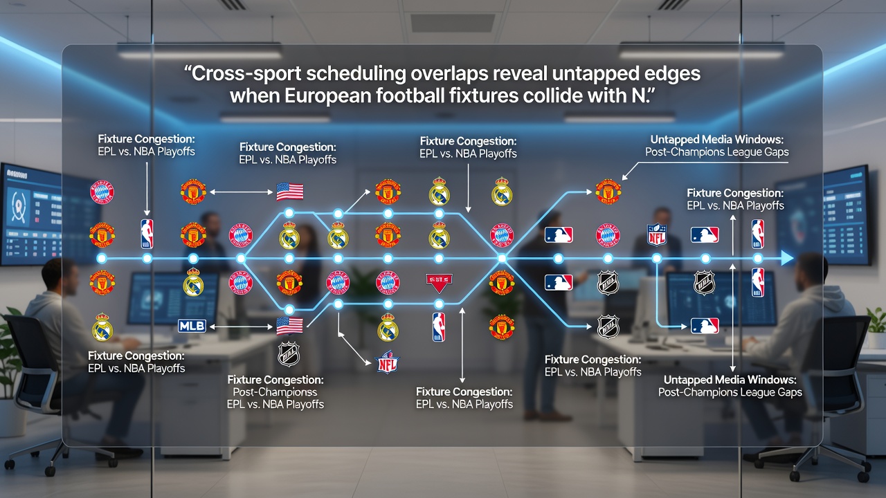 Split image showing football players on a pitch and basketball players on a court with fatigue analysis graphics overlaid