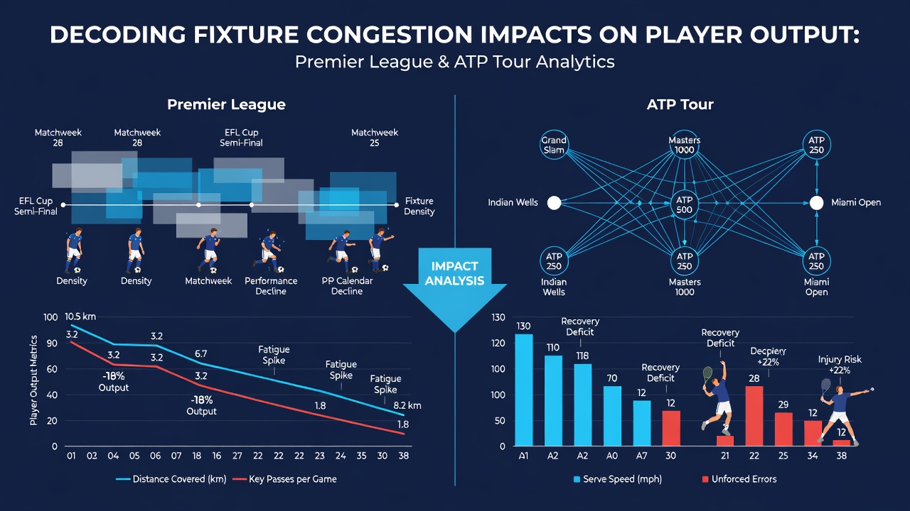 ATP tennis player showing physical strain during a congested tournament schedule on court
