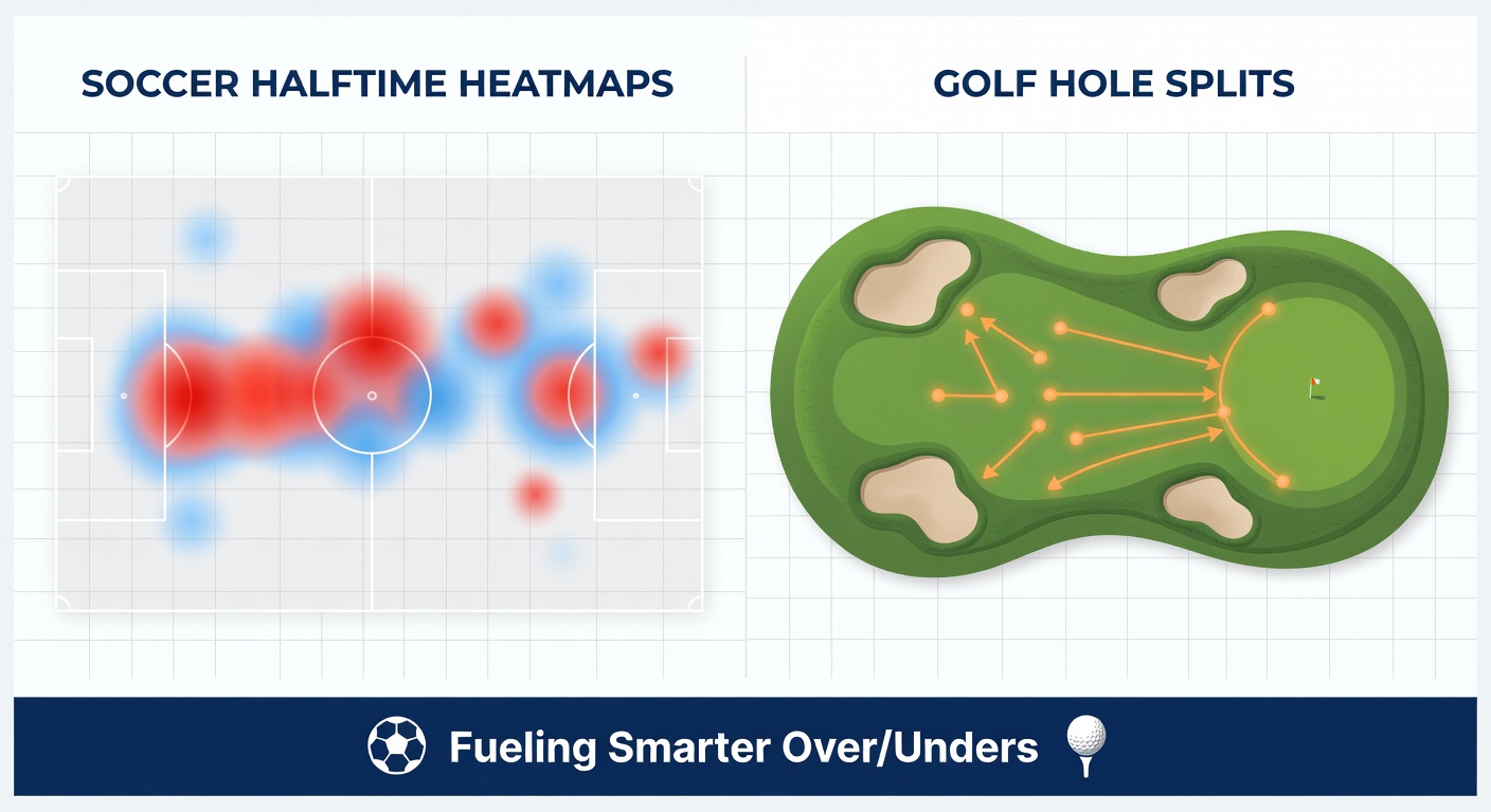 Golf course hole split chart displaying average strokes per hole across front nine, back nine, and par breakdowns for a major tournament