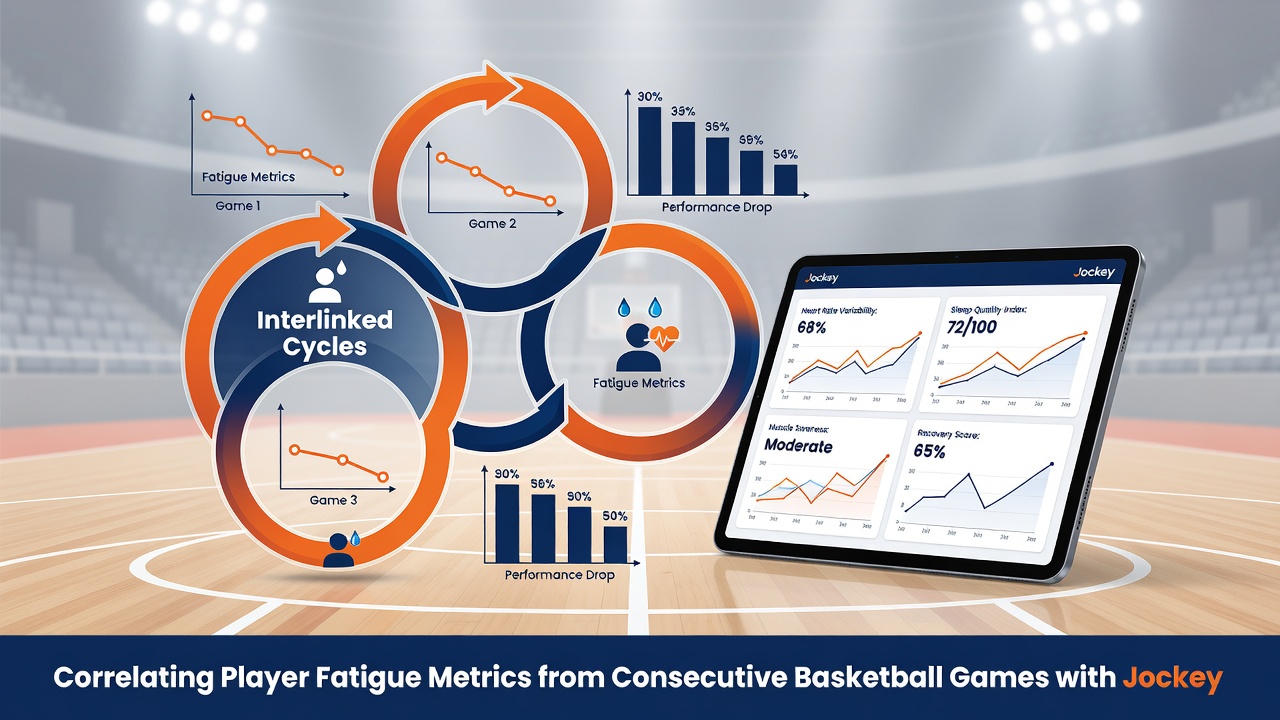 Chart displaying correlation coefficients between NBA back-to-back fatigue scores and subsequent jockey win percentages at horse racing meets