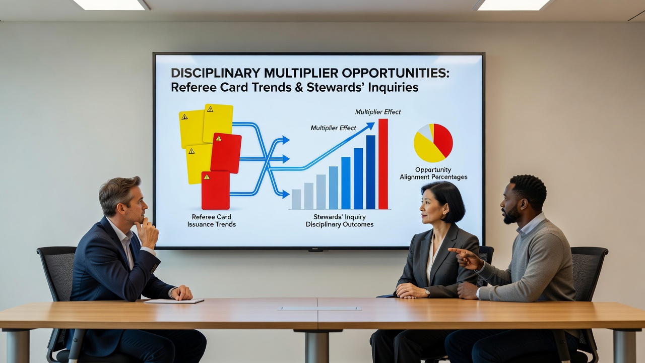 Infographic illustrating alignment between elevated card counts in the Bundesliga and increased steward inquiries at Flemington and Randwick racecourses during June 2026 meetings