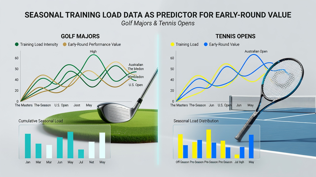 Coaches reviewing seasonal training load charts for golf and tennis athletes