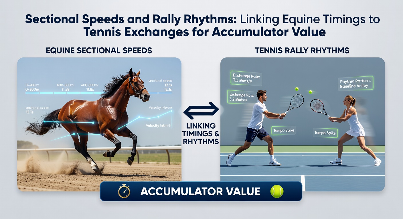 Comparative charts showing equine sectional speeds matched with tennis rally rhythm data for accumulator strategies